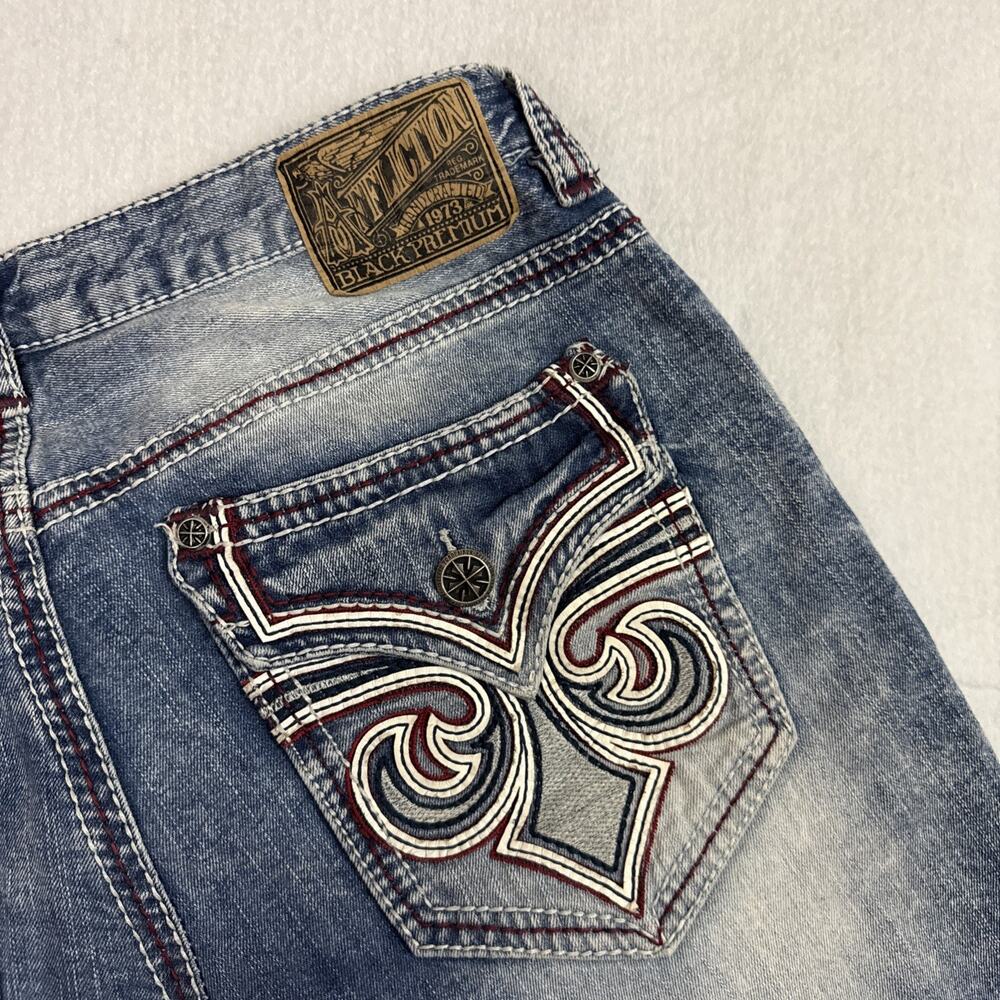 Affliction Black Premium Mens 33 Blake Jeans Blue Distressed Embroidered Fleur